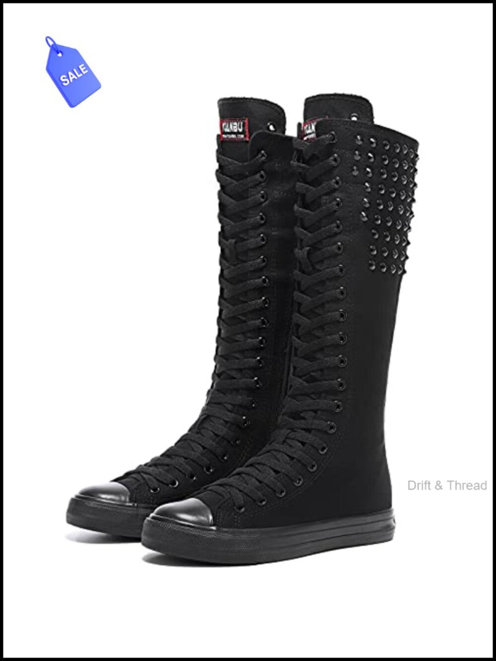 Rivet Knee High Canvas Boots Punk Style Platform Booties